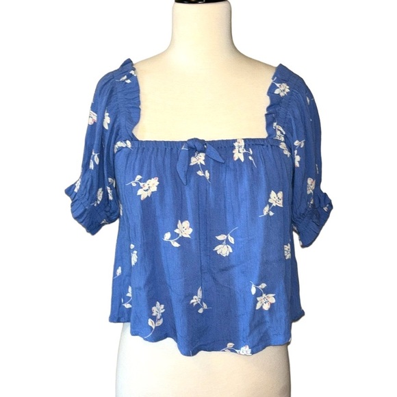 Billabong Tops - BILLABONG off the shoulder blue floral babydoll top cuffed sleeve in women’s S